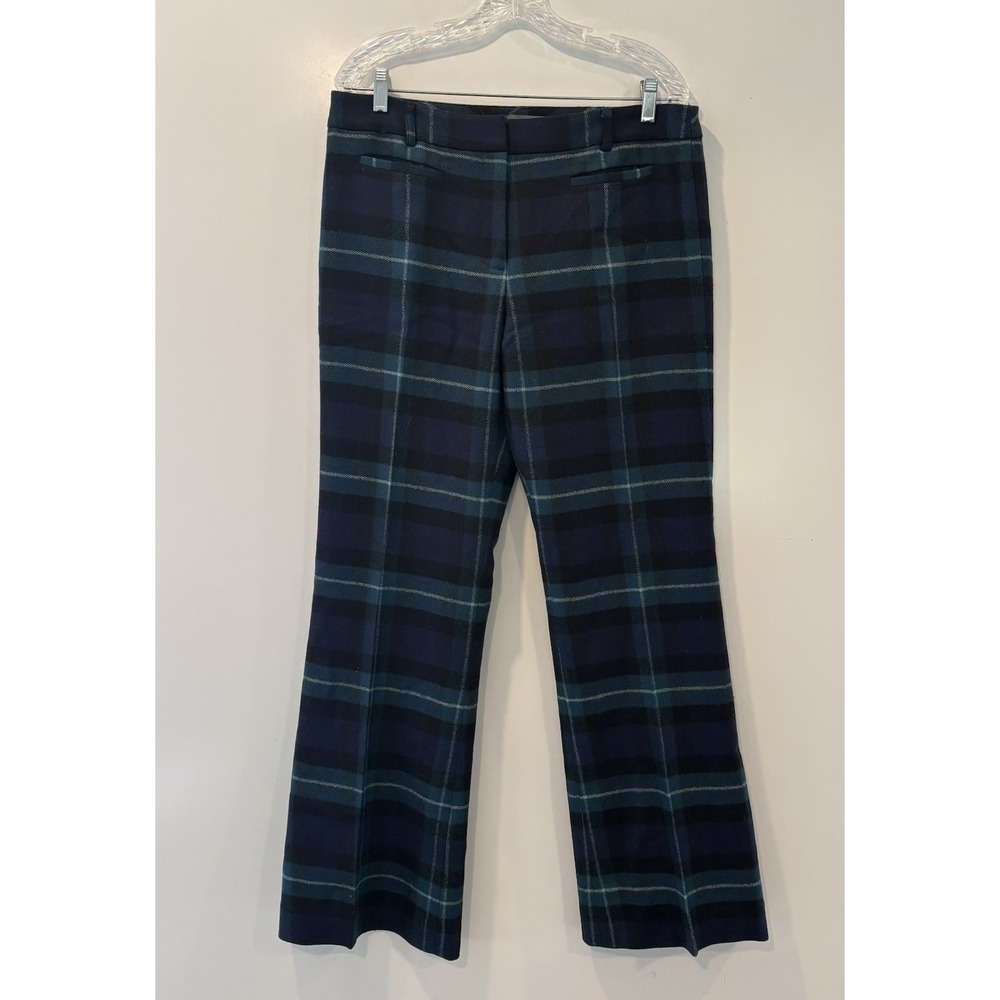 LL Bean Signature Wool Plaid Trousers Navy Green Black Watch Pants 12 278191